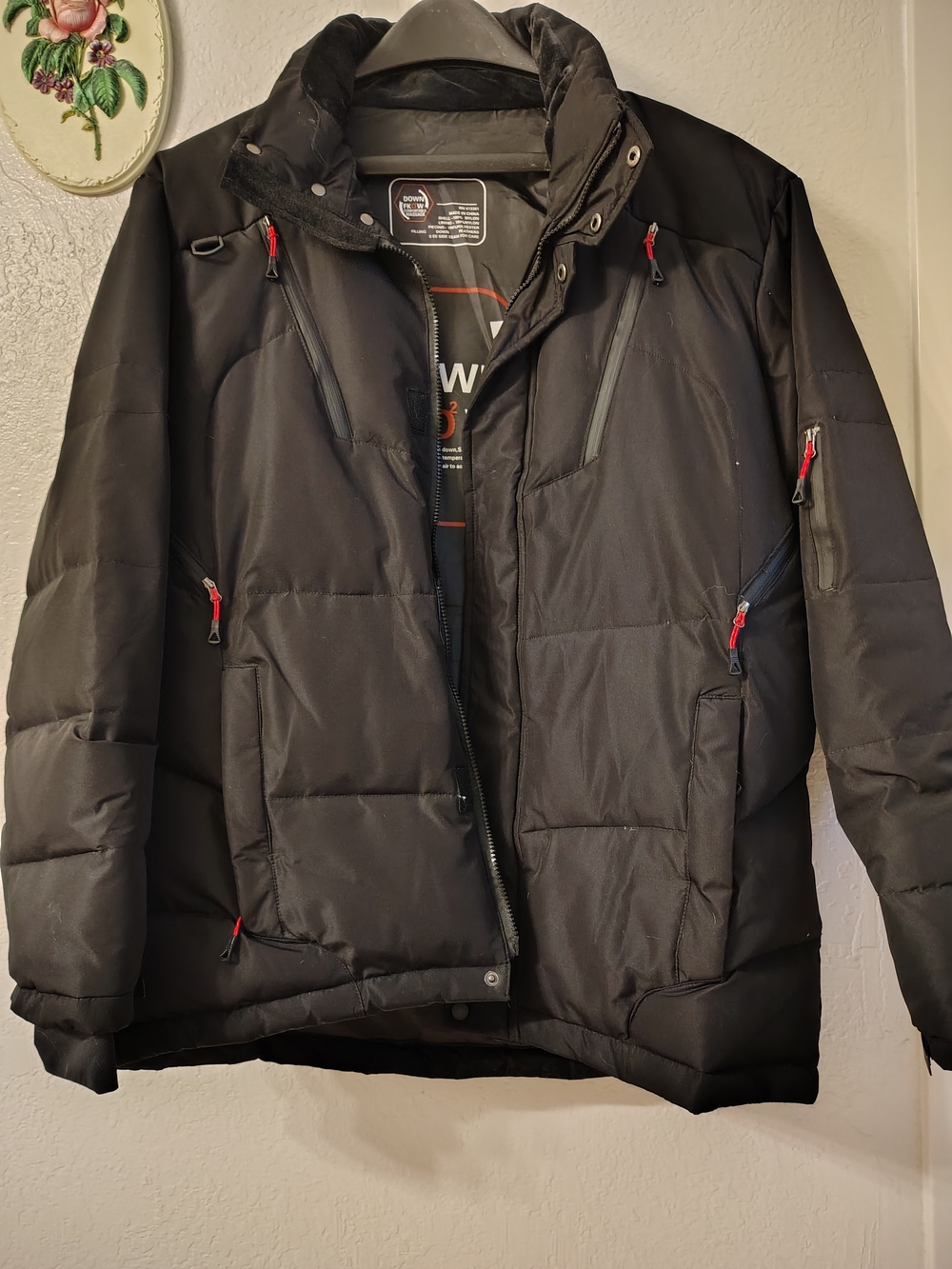 Men's Black Insulated Winter Jacket with Red Trim